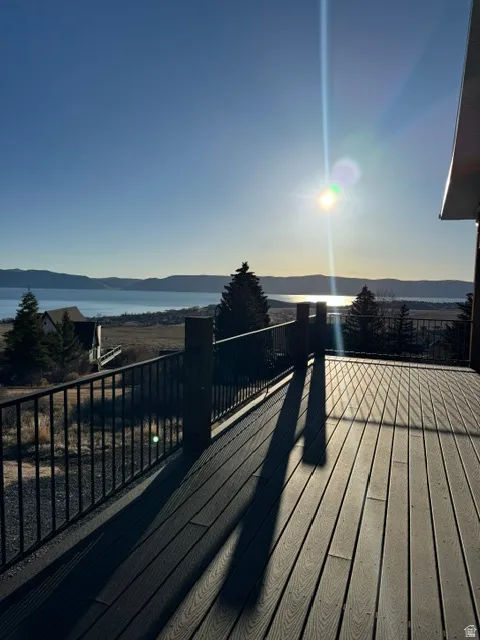 Wooden deck with a mountain view