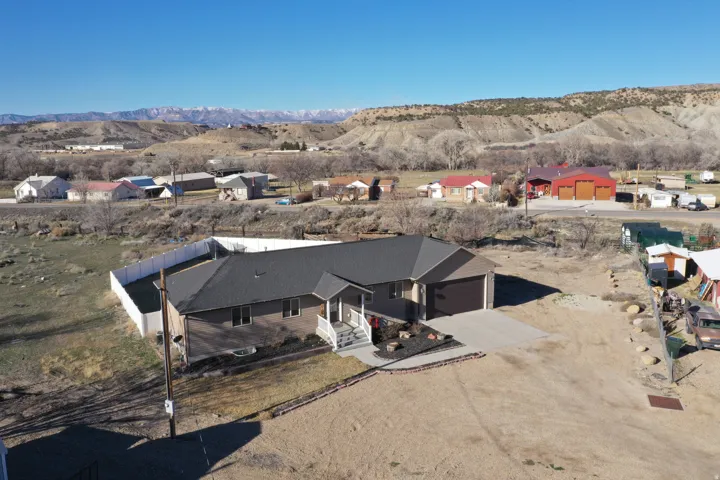 Drone / aerial view of a mountainous background