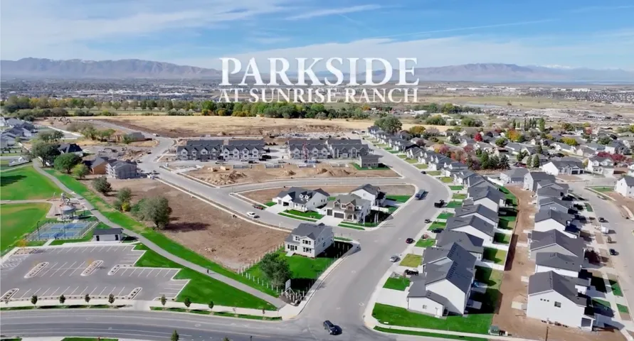 Aerial perspective of suburban area featuring mountains