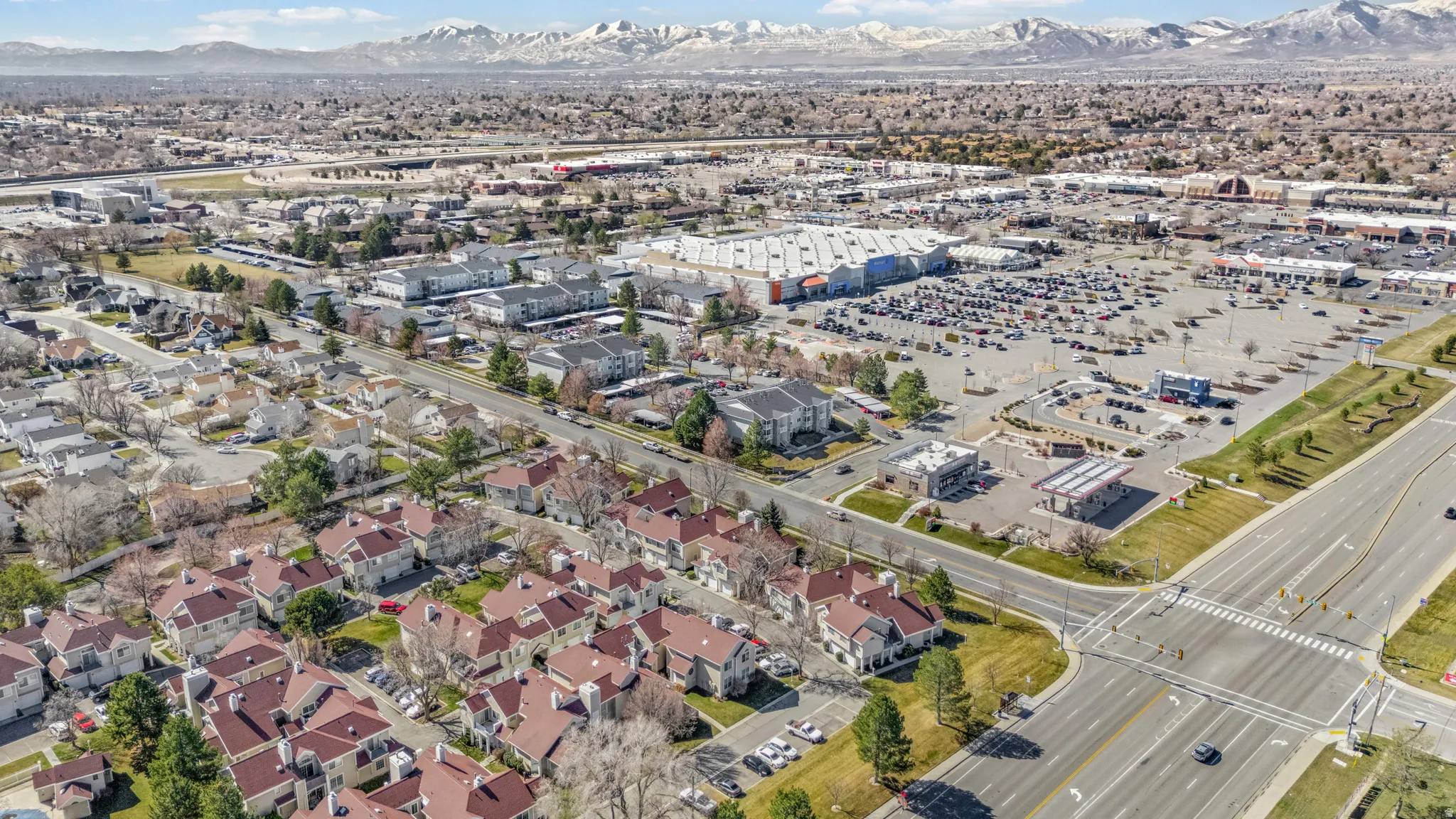 Aerial overview of property's location with a mountain backdrop
