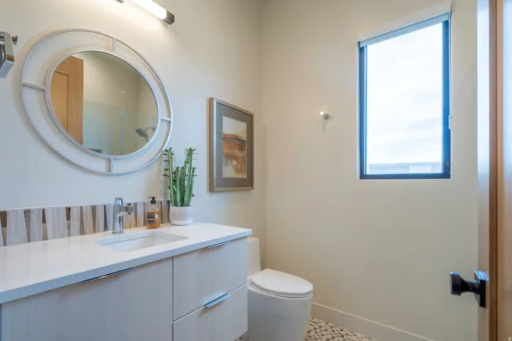Full bathroom featuring vanity and light tile patterned floors