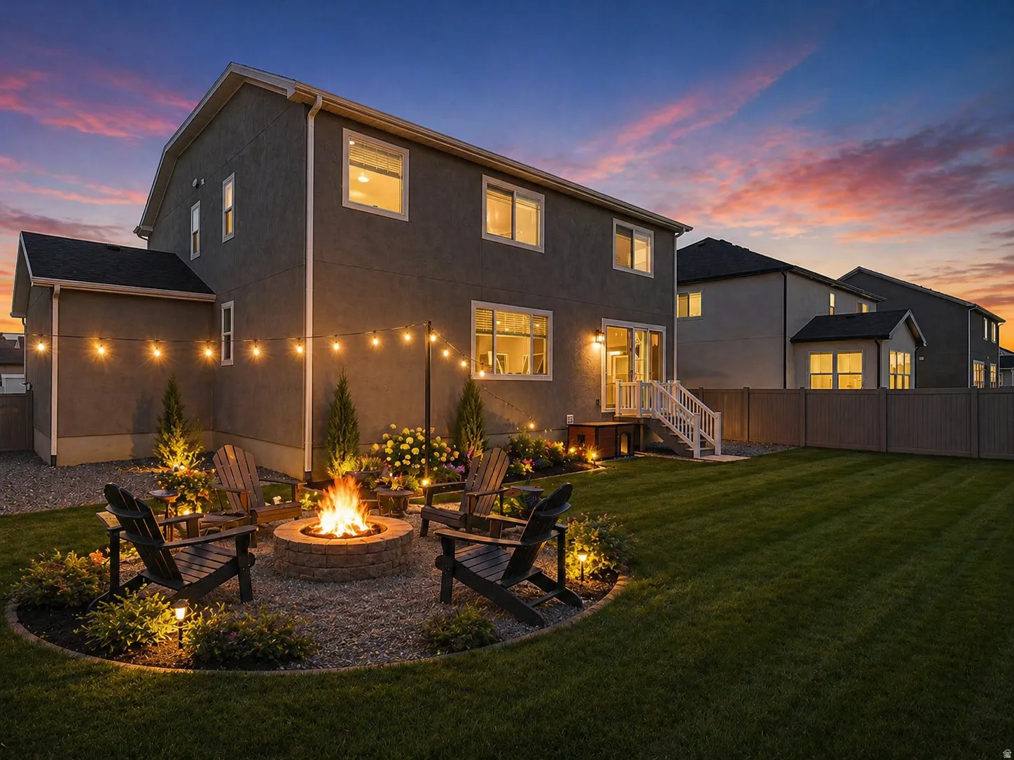 Back of property with a patio area and a fire pit