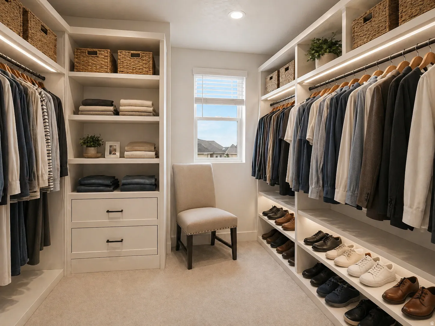 Walk in closet with light carpet