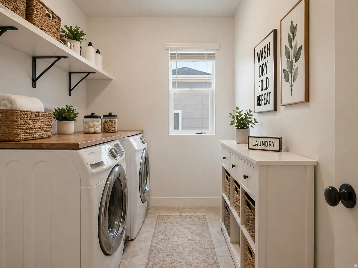 Laundry room featuring washer and clothes dryer and light tile patterned floors