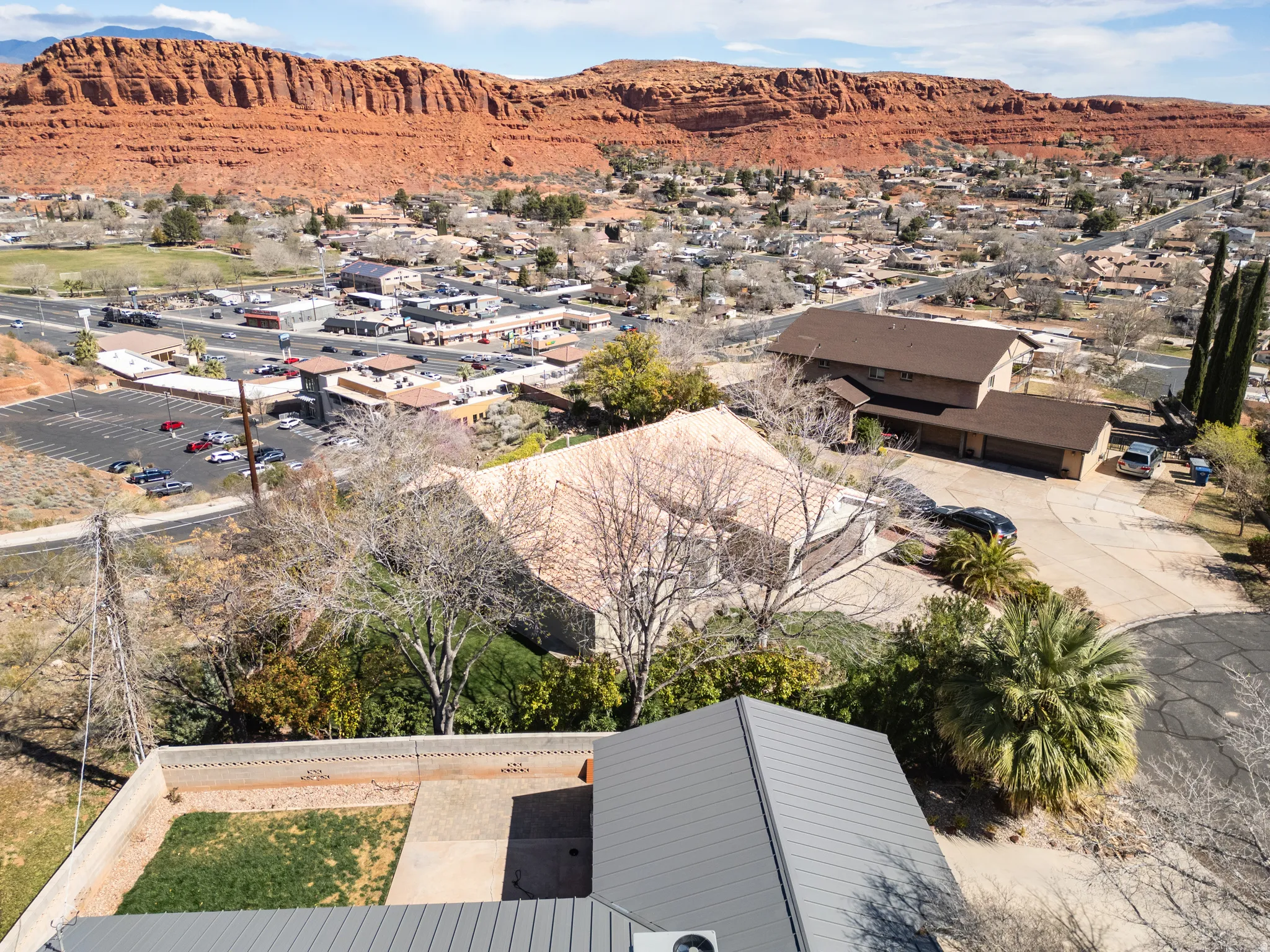 Drone / aerial view of a mountainous background