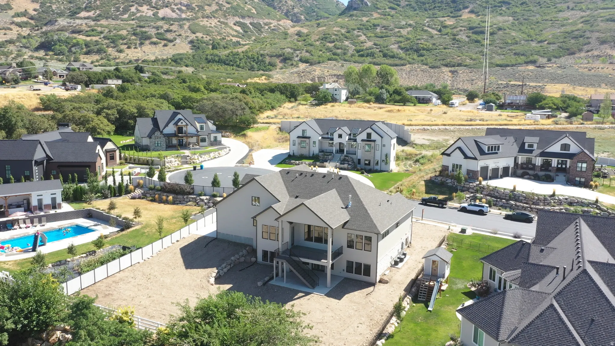 Newly constructed residence featuring a multi-level design and a large private yard