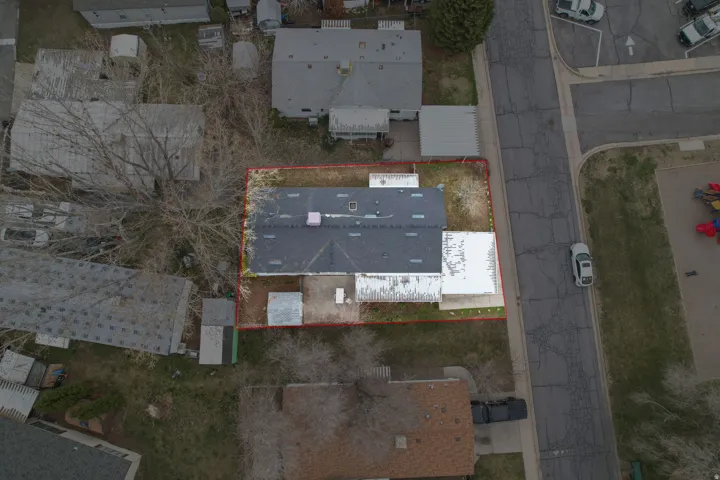 Aerial view of property's location featuring property parcel outlined