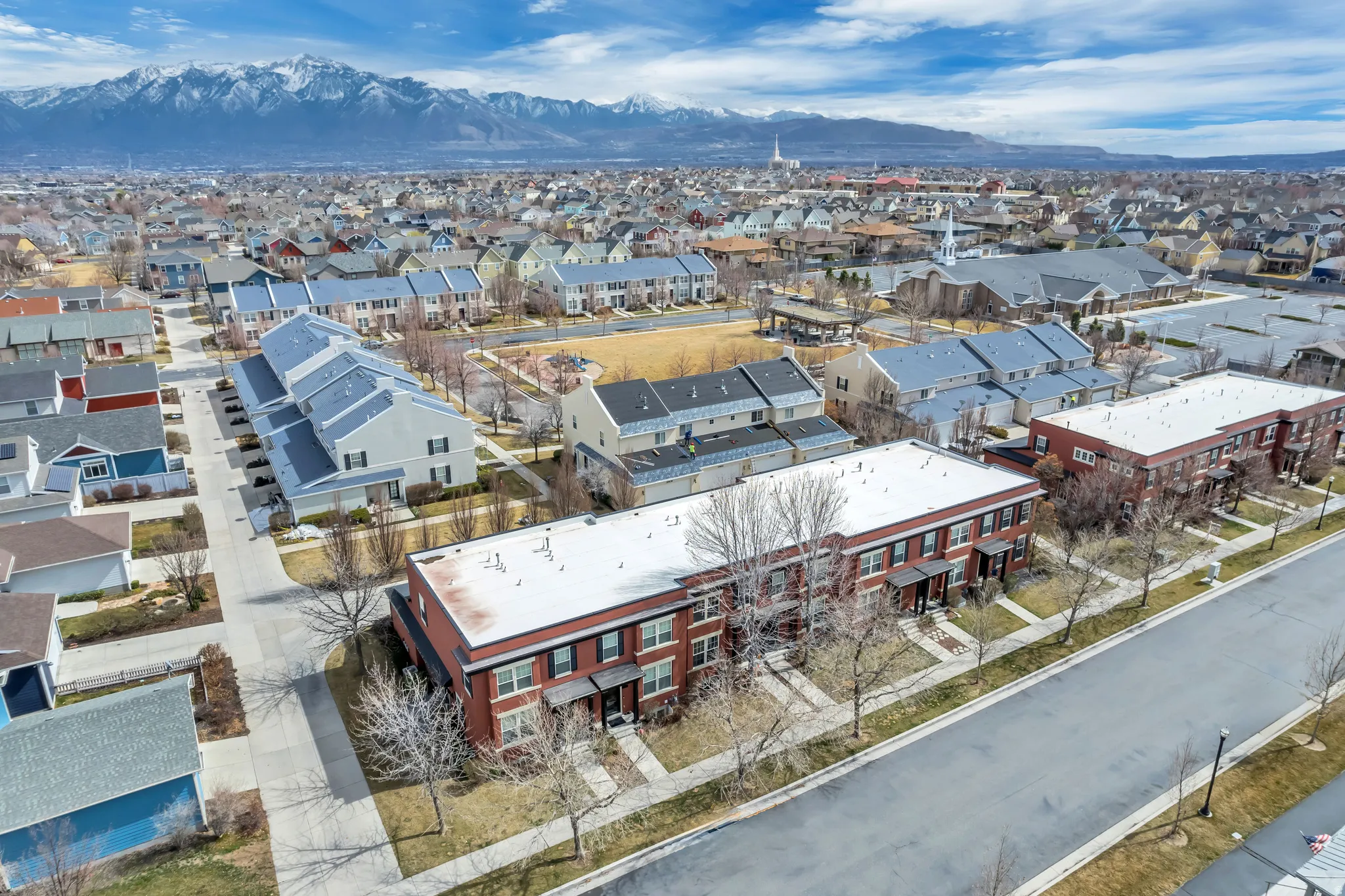 Aerial view of a mountainous background