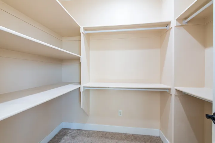 Walk in closet featuring light carpet