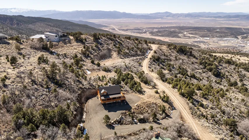 Aerial view of sparsely populated area featuring mountains