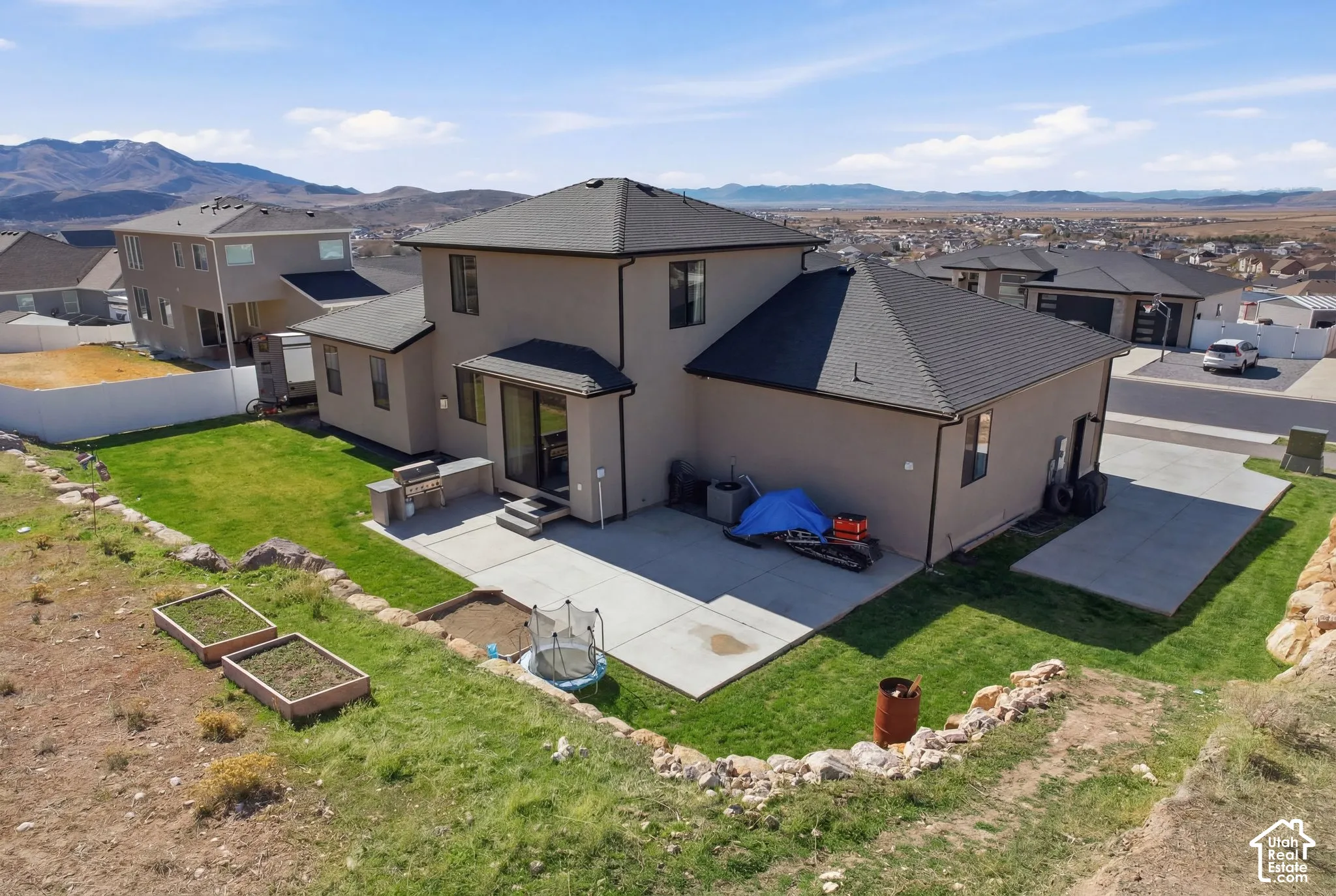 Very private property bordering the hillside; no backyard neighbors; extended concrete for entertaining space