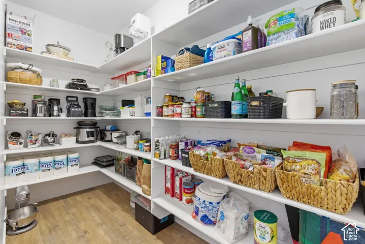 Oversized walk in pantry for an abundance of storage