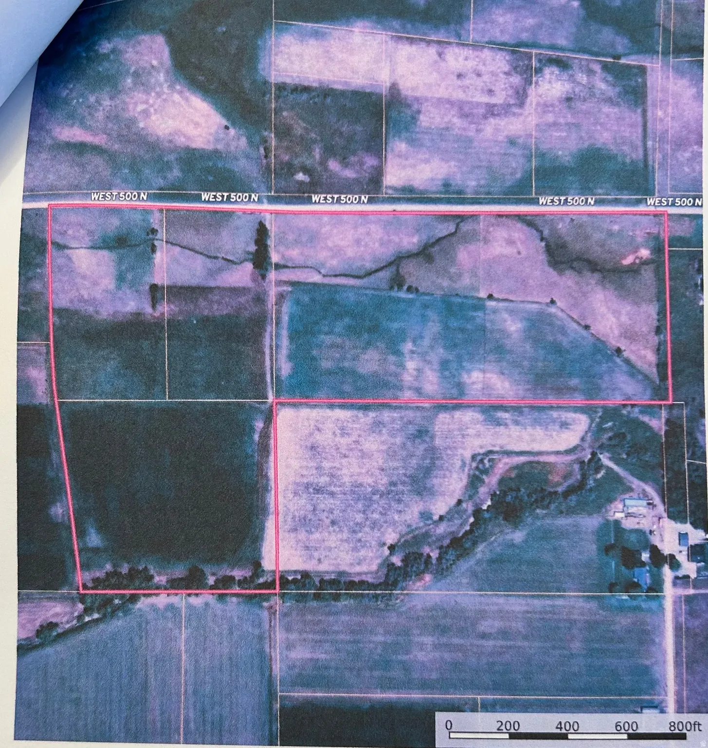 Aerial view of property's location with property boundaries highlighted