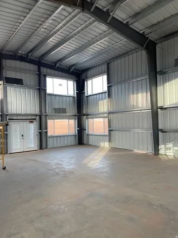 Garage with metal wall
