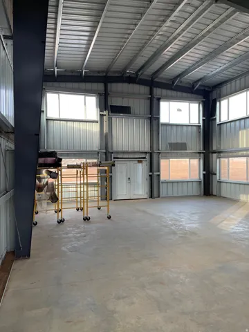 Garage with metal wall