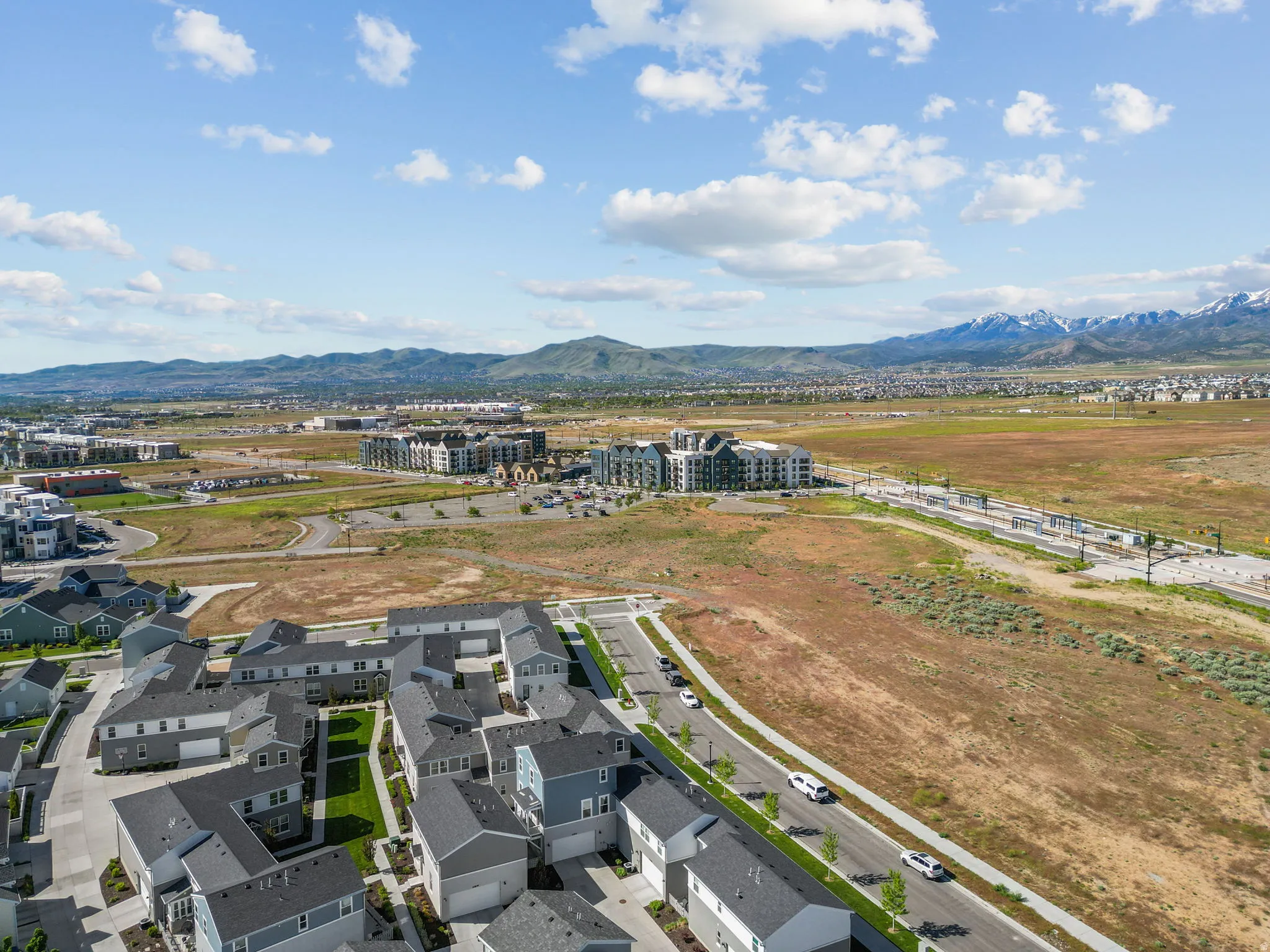 Drone / aerial view of a mountain backdrop