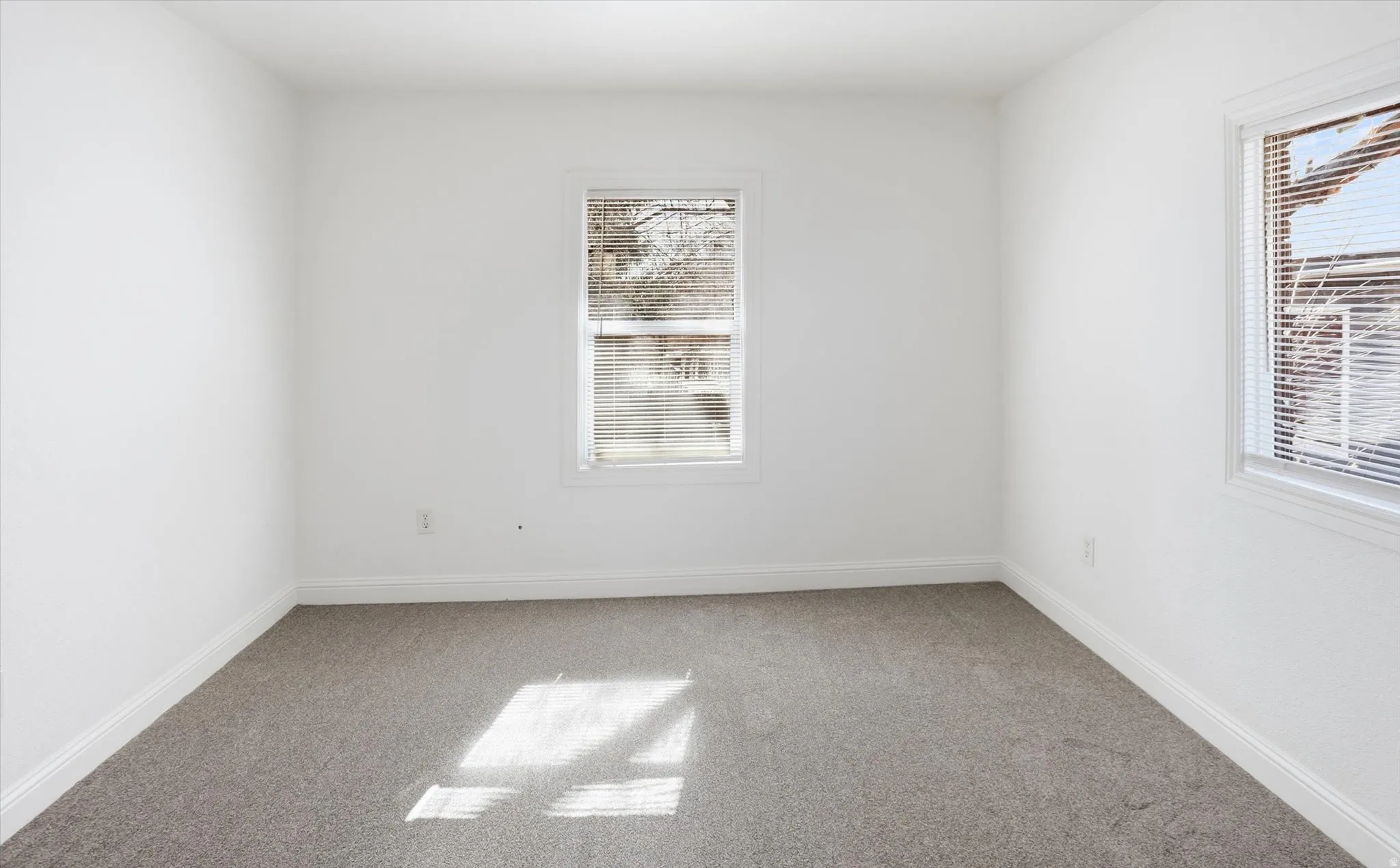 Unfurnished room with light colored carpet
