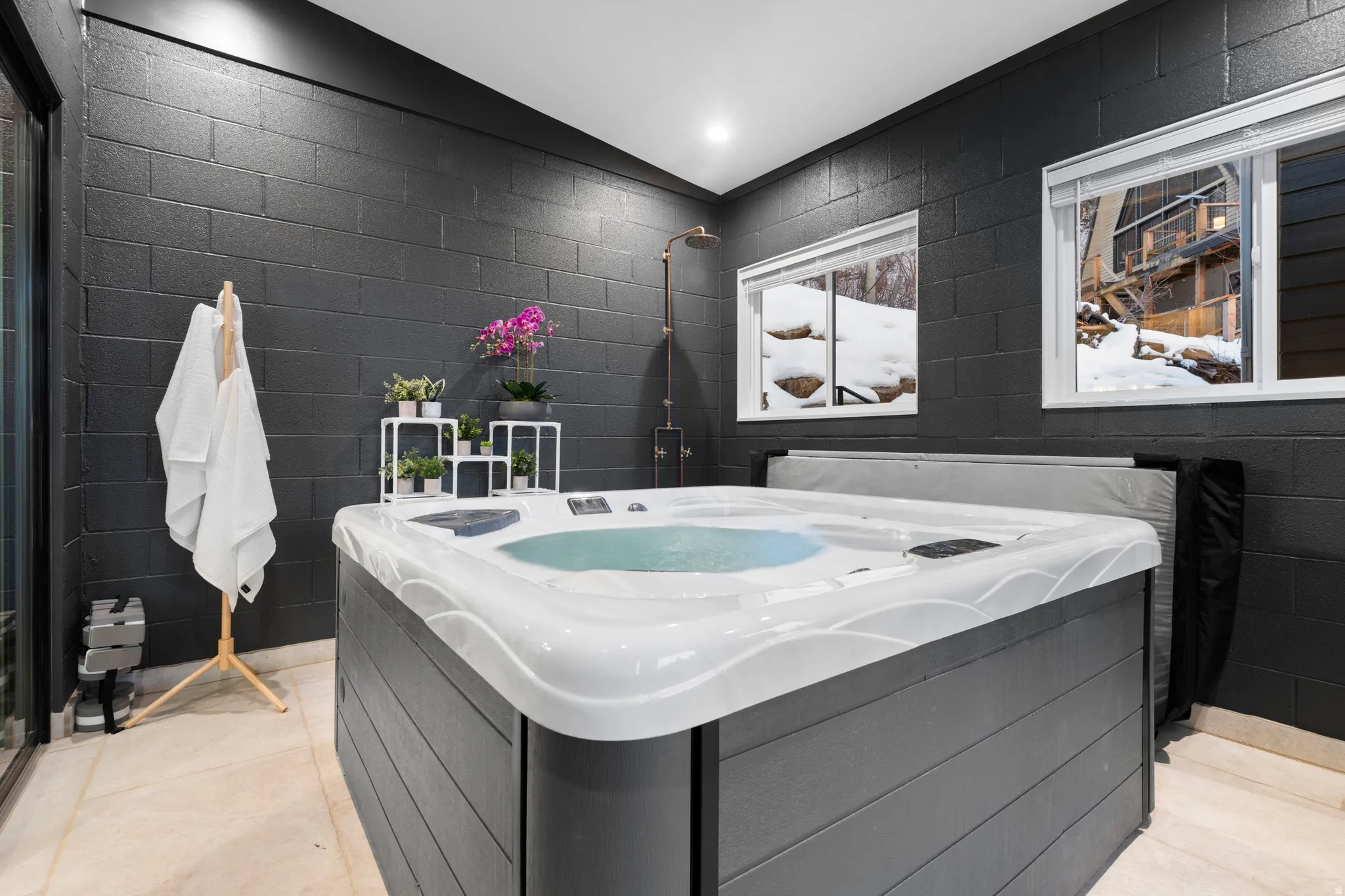 Hot Tub room with spa and shower.