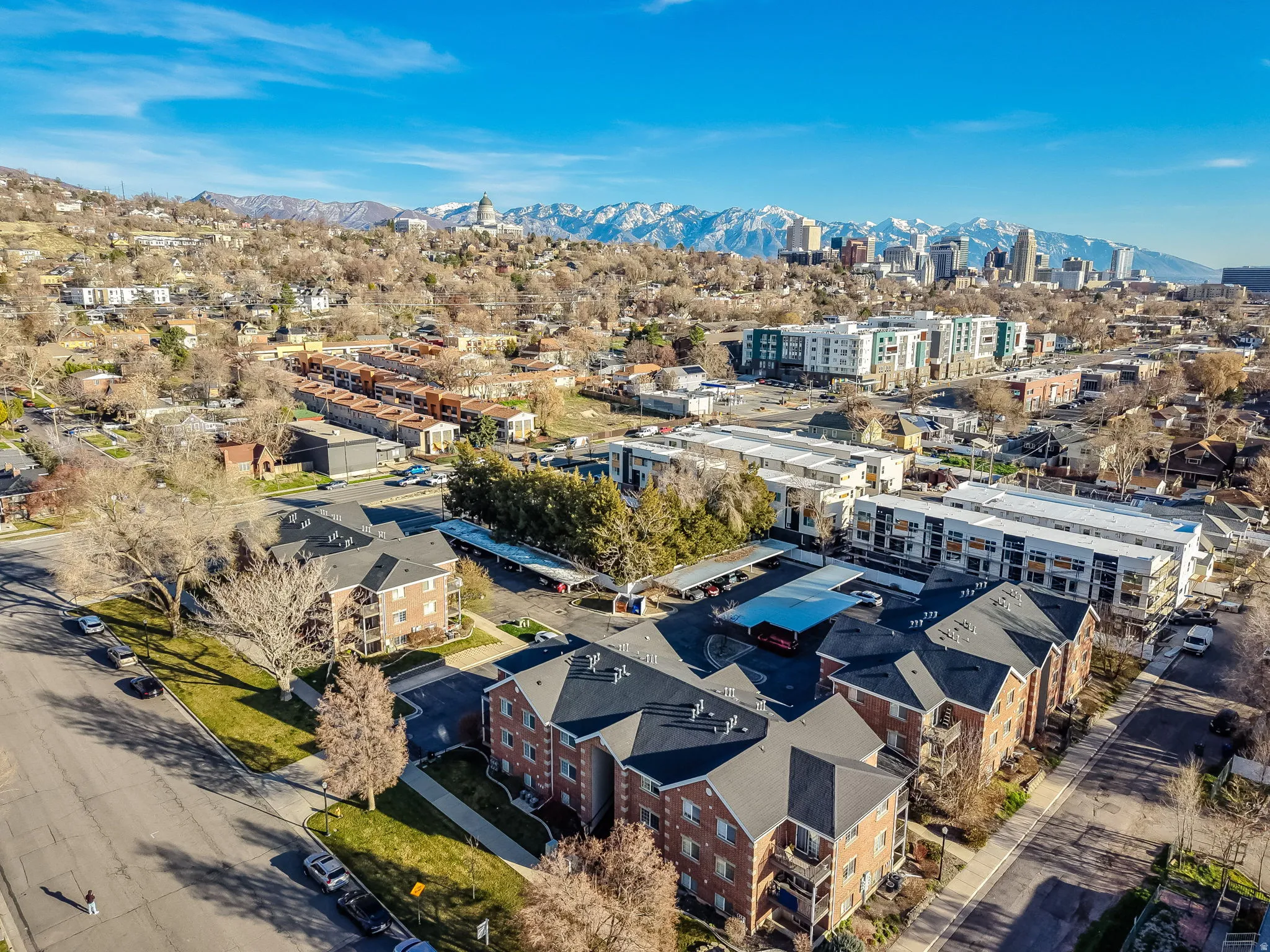 Aerial view of a mountain backdrop