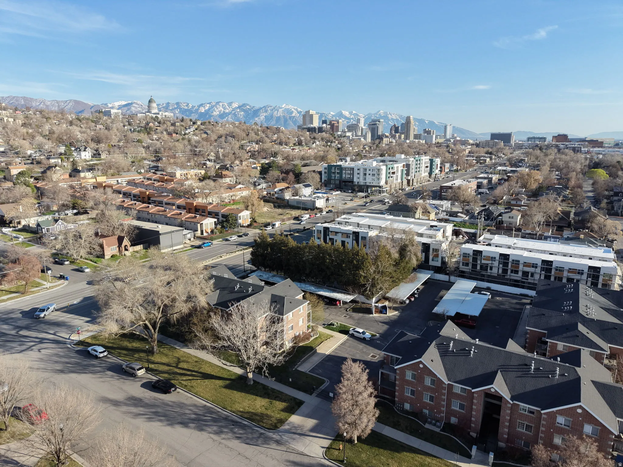 View of urban area with mountains
