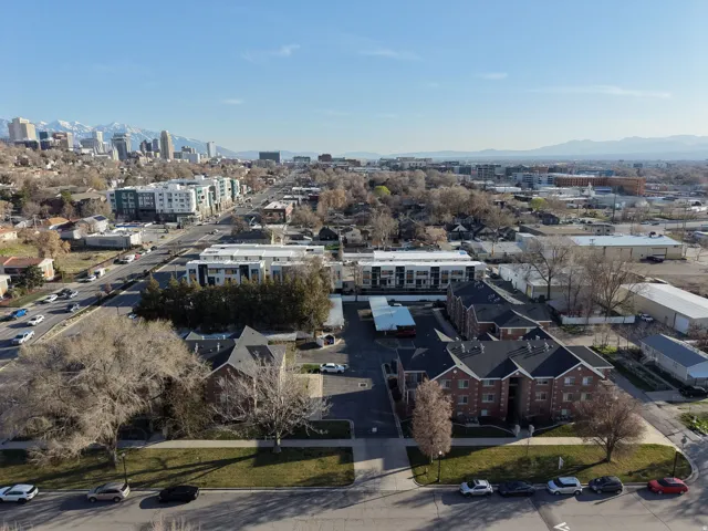 View of urban area with a mountain backdrop