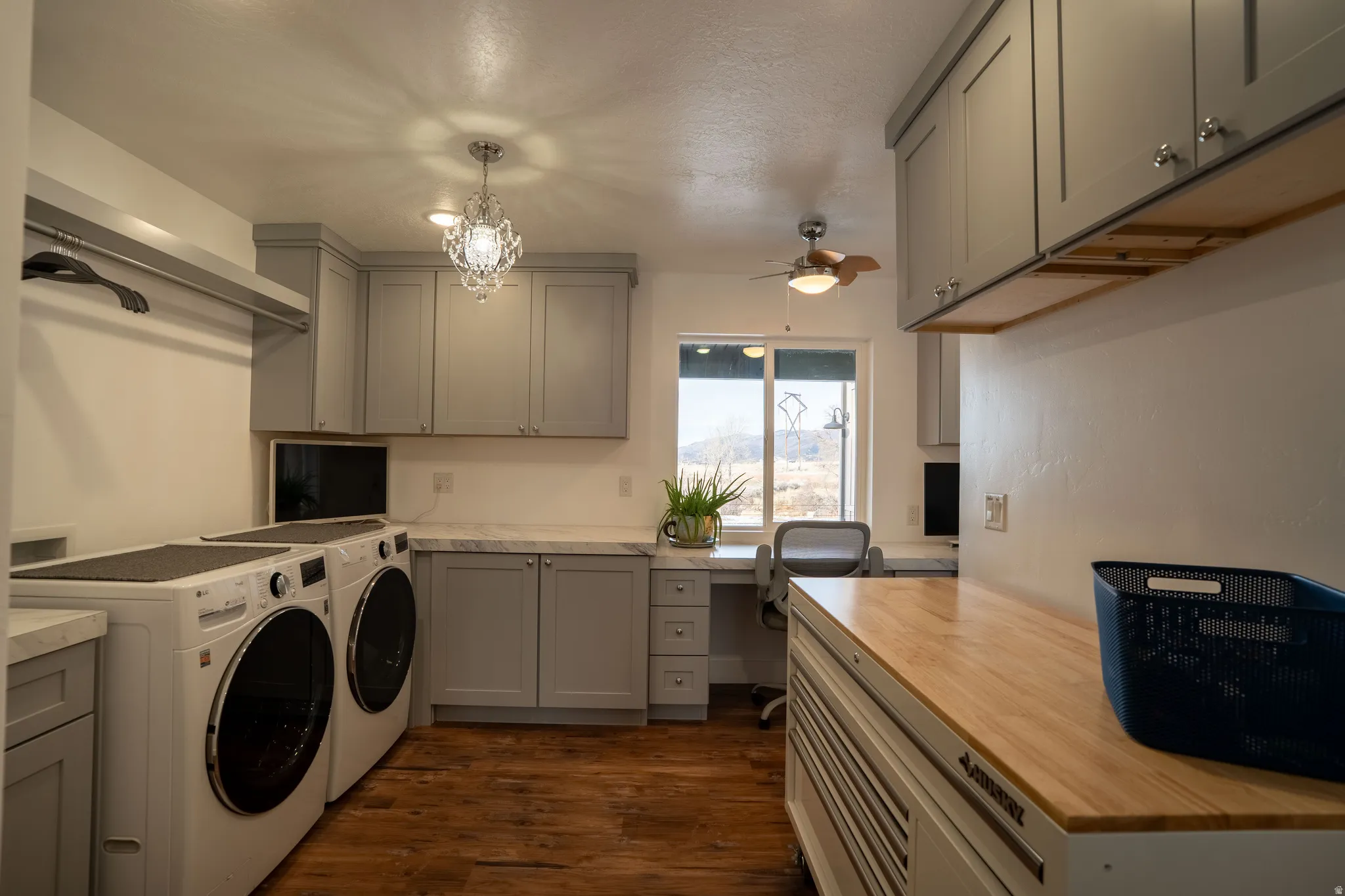 Laundry area and craft room
