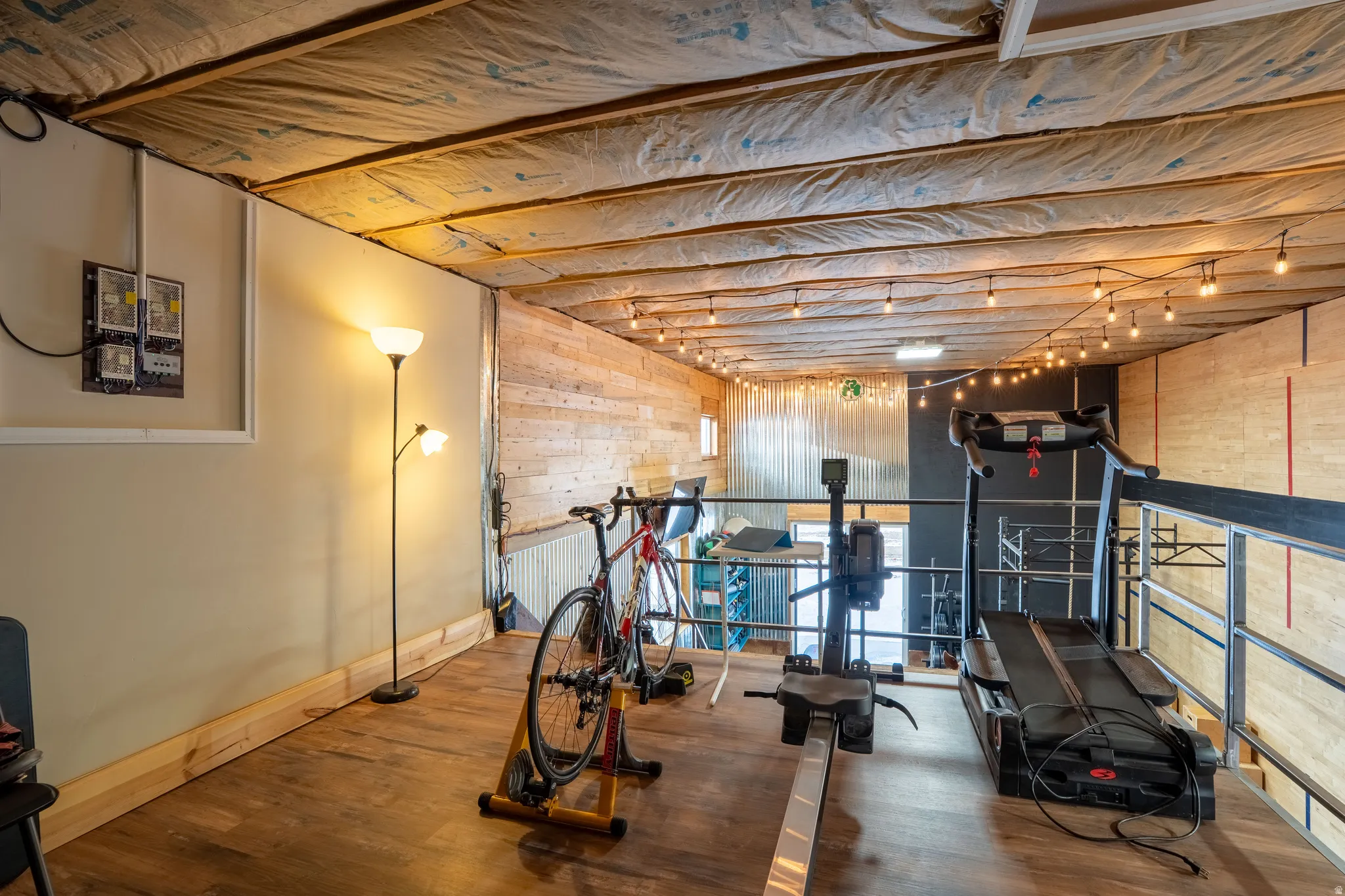 Loft area for storage and exercise area