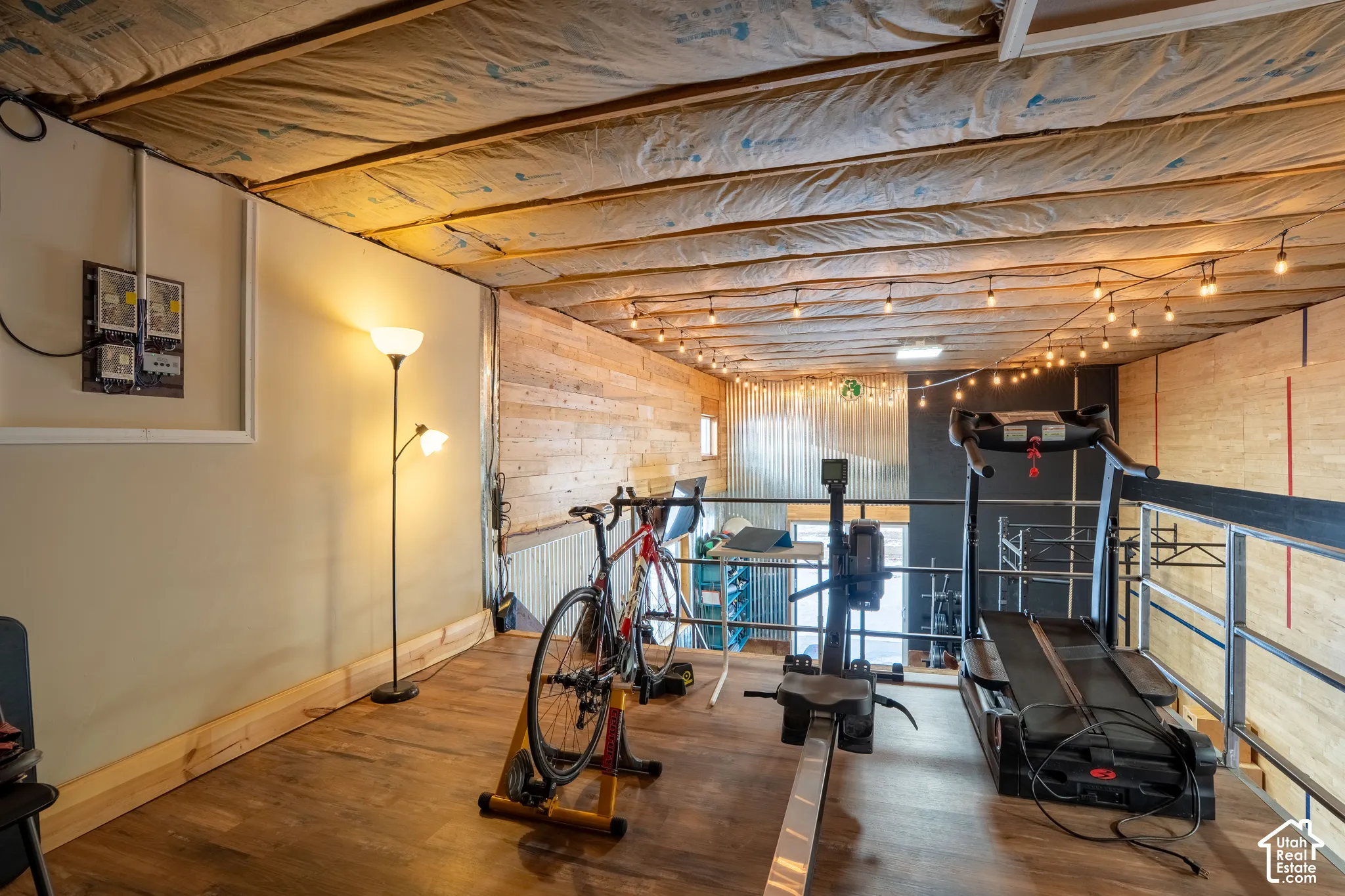 Loft area for storage and exercise area