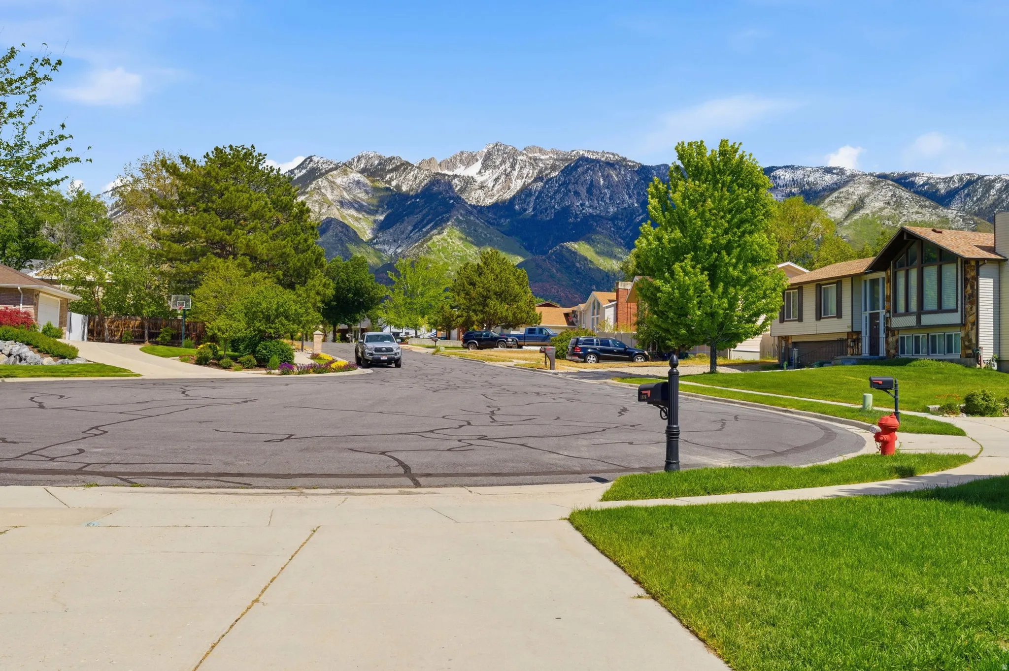 Mountain backdrop with snow-capped peaks