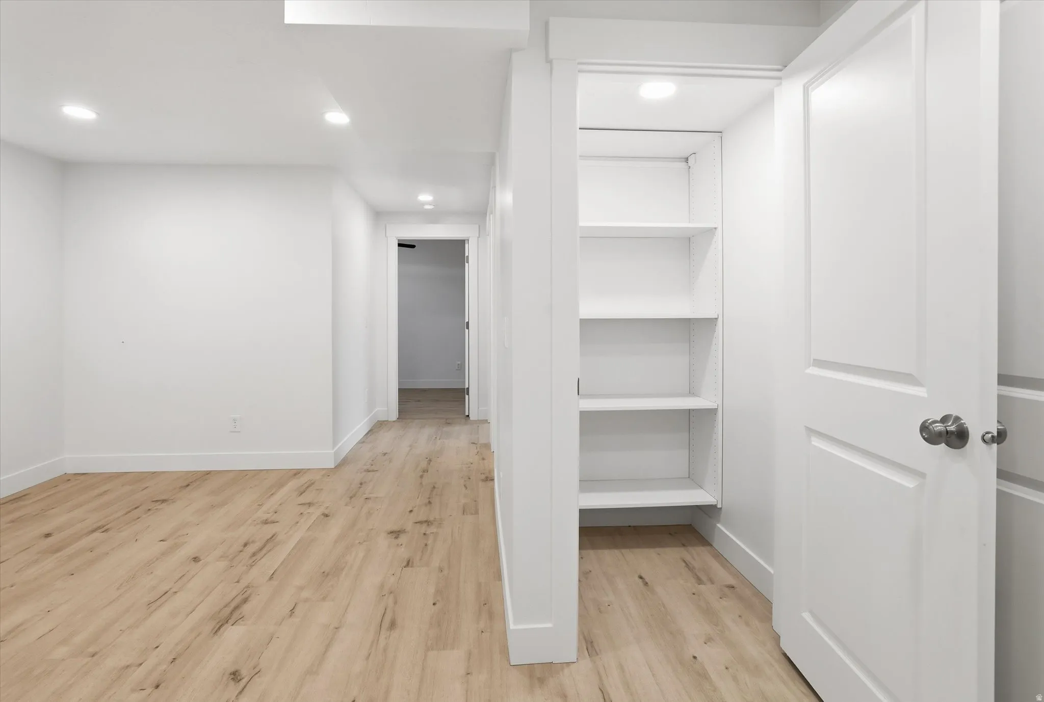 View of closet/pantry for basement apartment