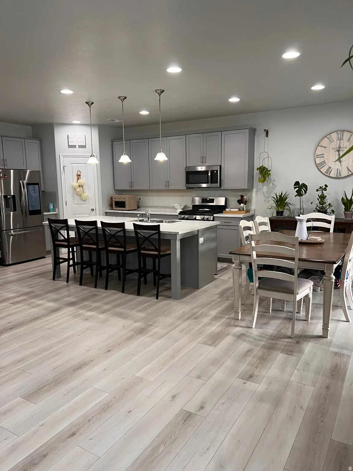 View of open layout of kitchen and dining room