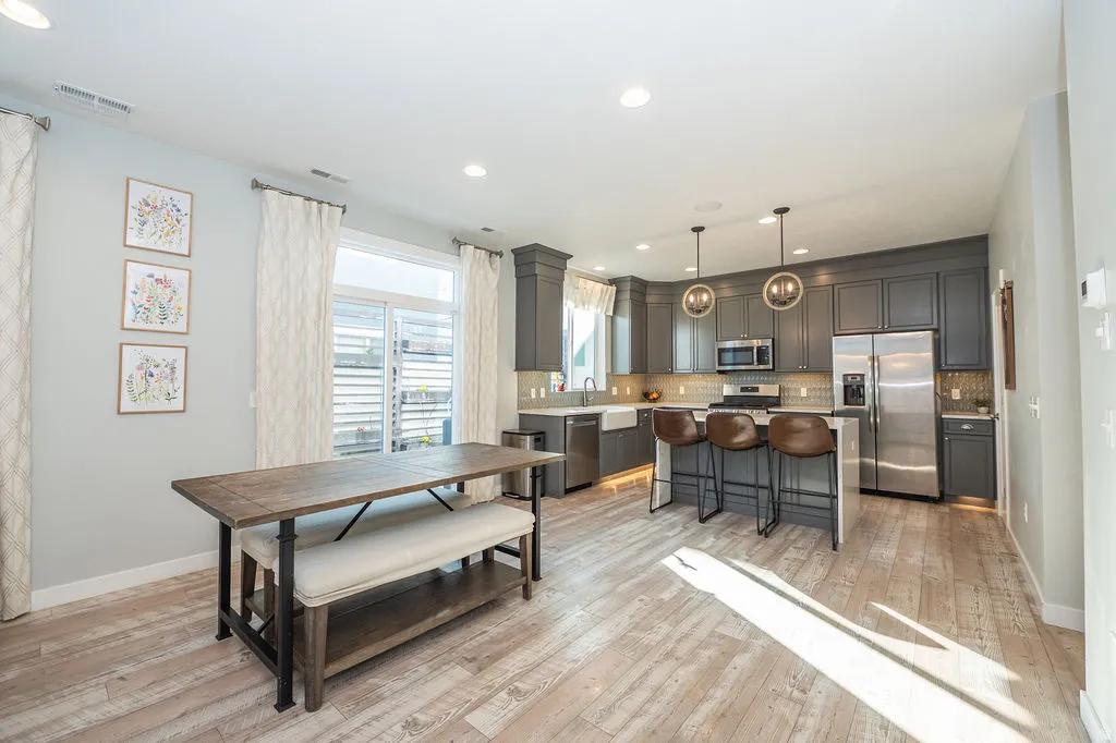 Dining area featuring recessed lighting and light wood-style floors
