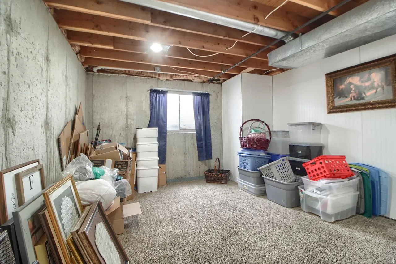 Below grade area featuring carpet flooring