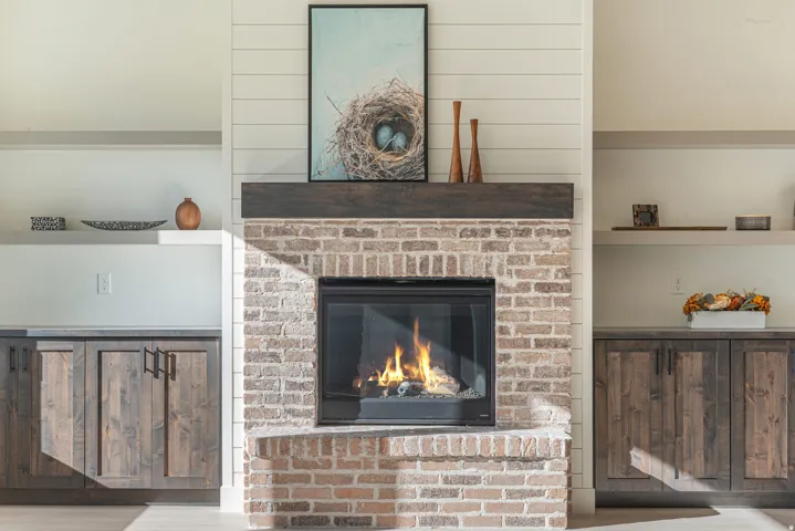 Detailed view of a brick fireplace