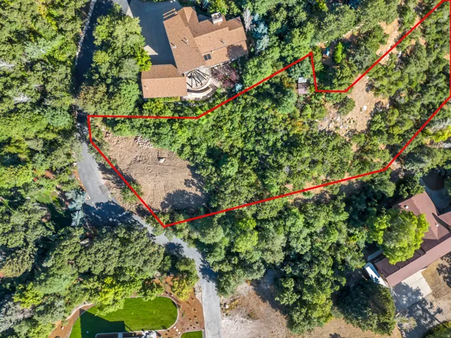 Aerial overview of property's location featuring property boundaries highlighted