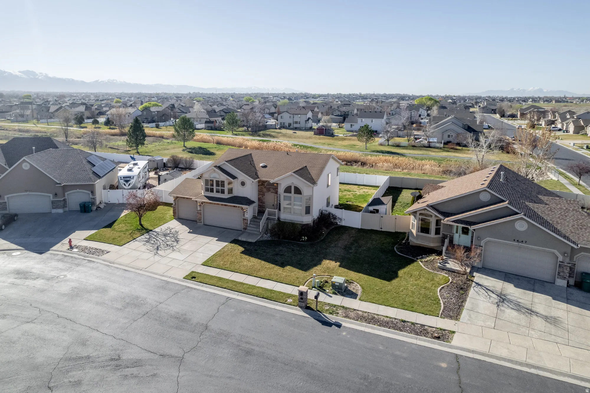 Aerial perspective of suburban area