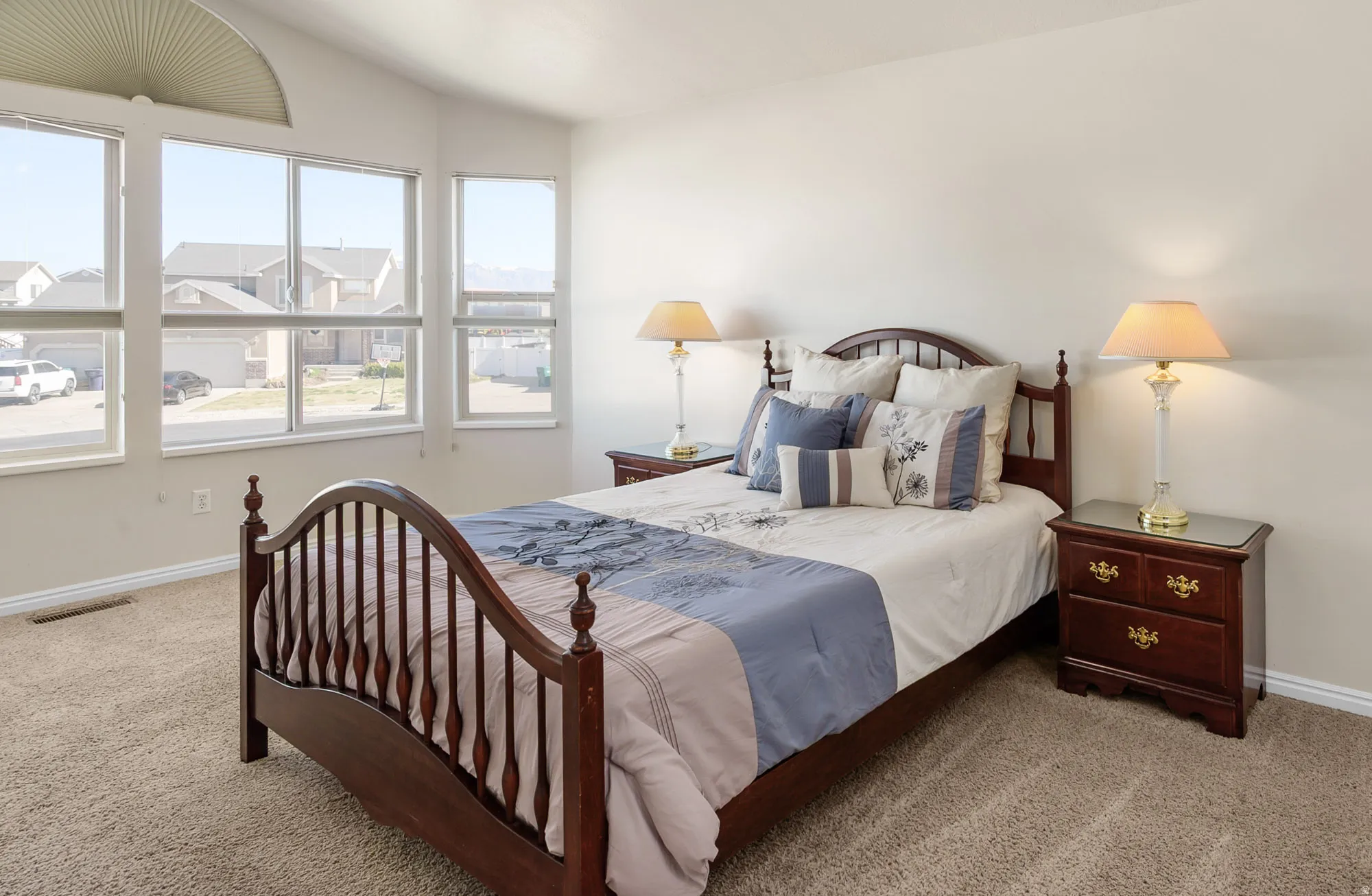 Master Bedroom, carpeted bedroom featuring baseboards and lofted ceiling