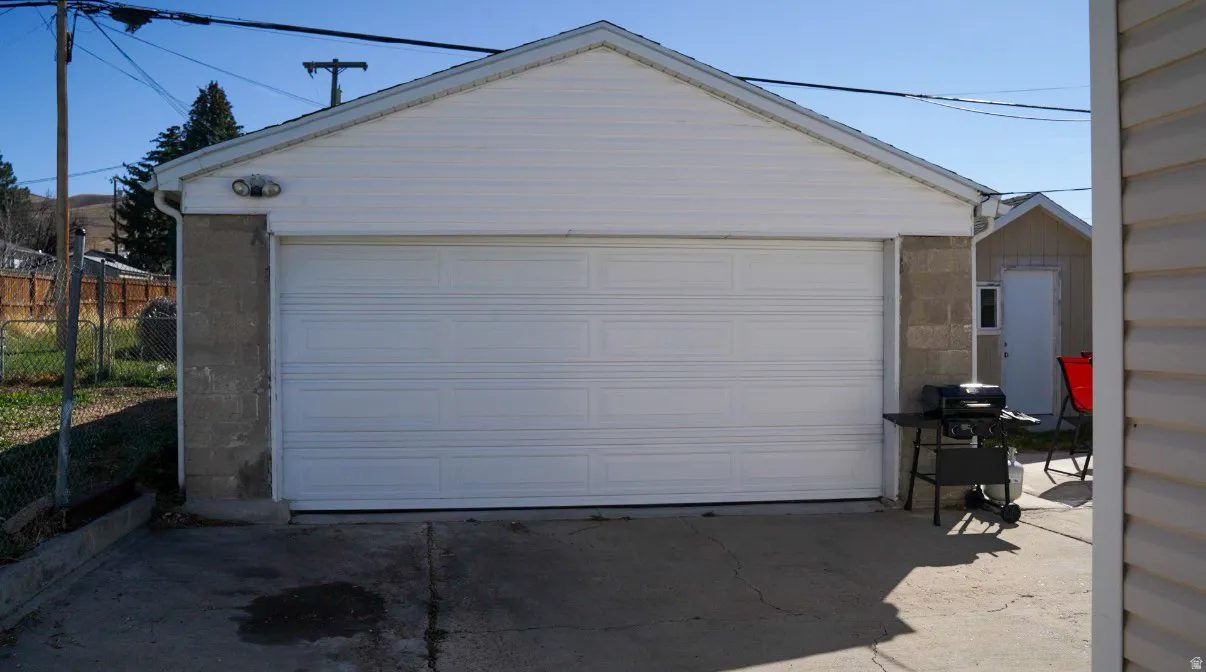 View of detached garage