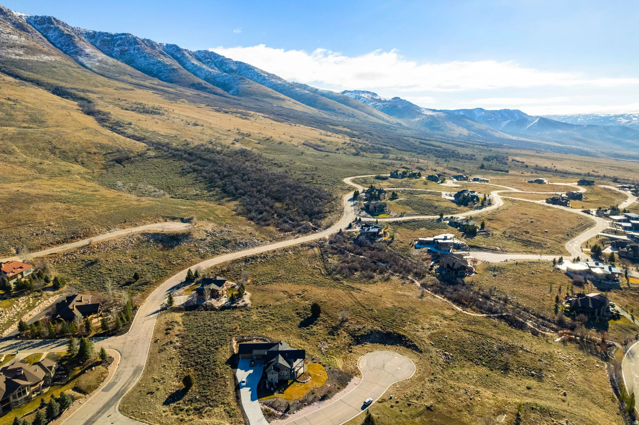 Drone / aerial view of a mountainous background