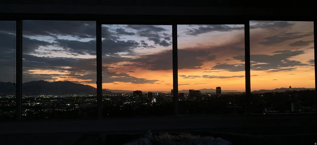 Mountain view featuring nearby urban area