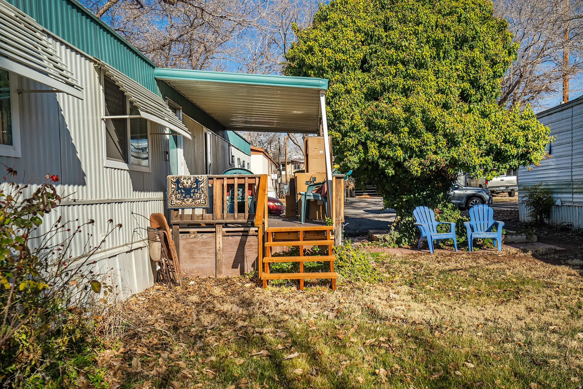 View of yard with a wooden deck