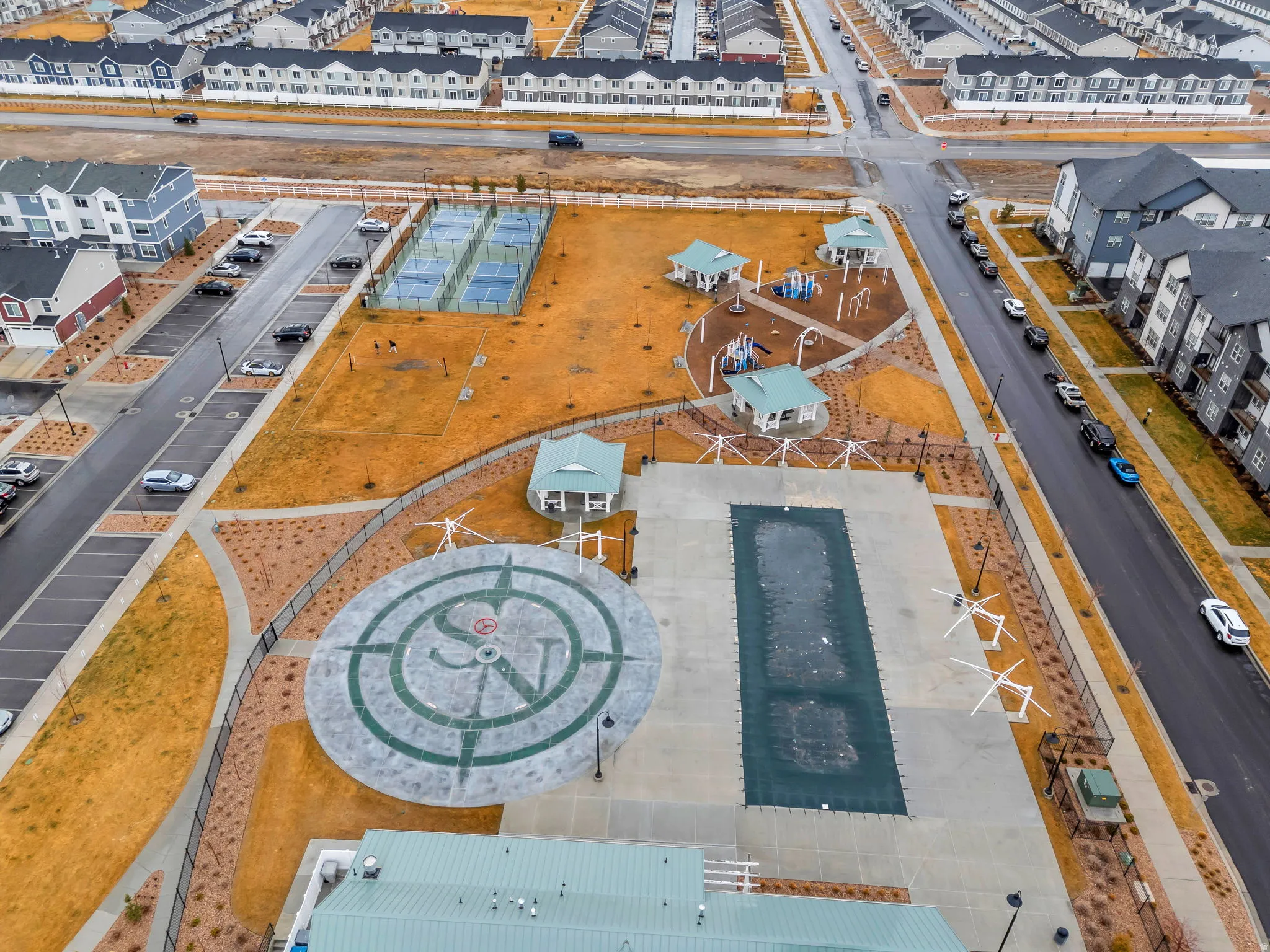 Aerial perspective of suburban area