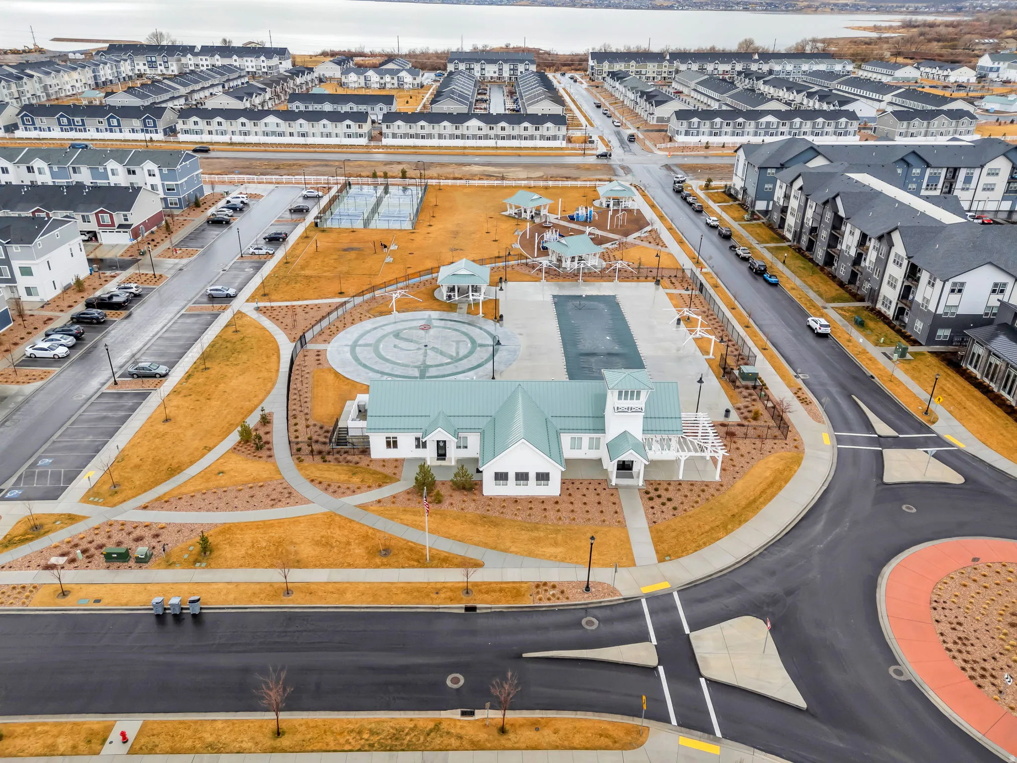 Aerial view of industrial structures
