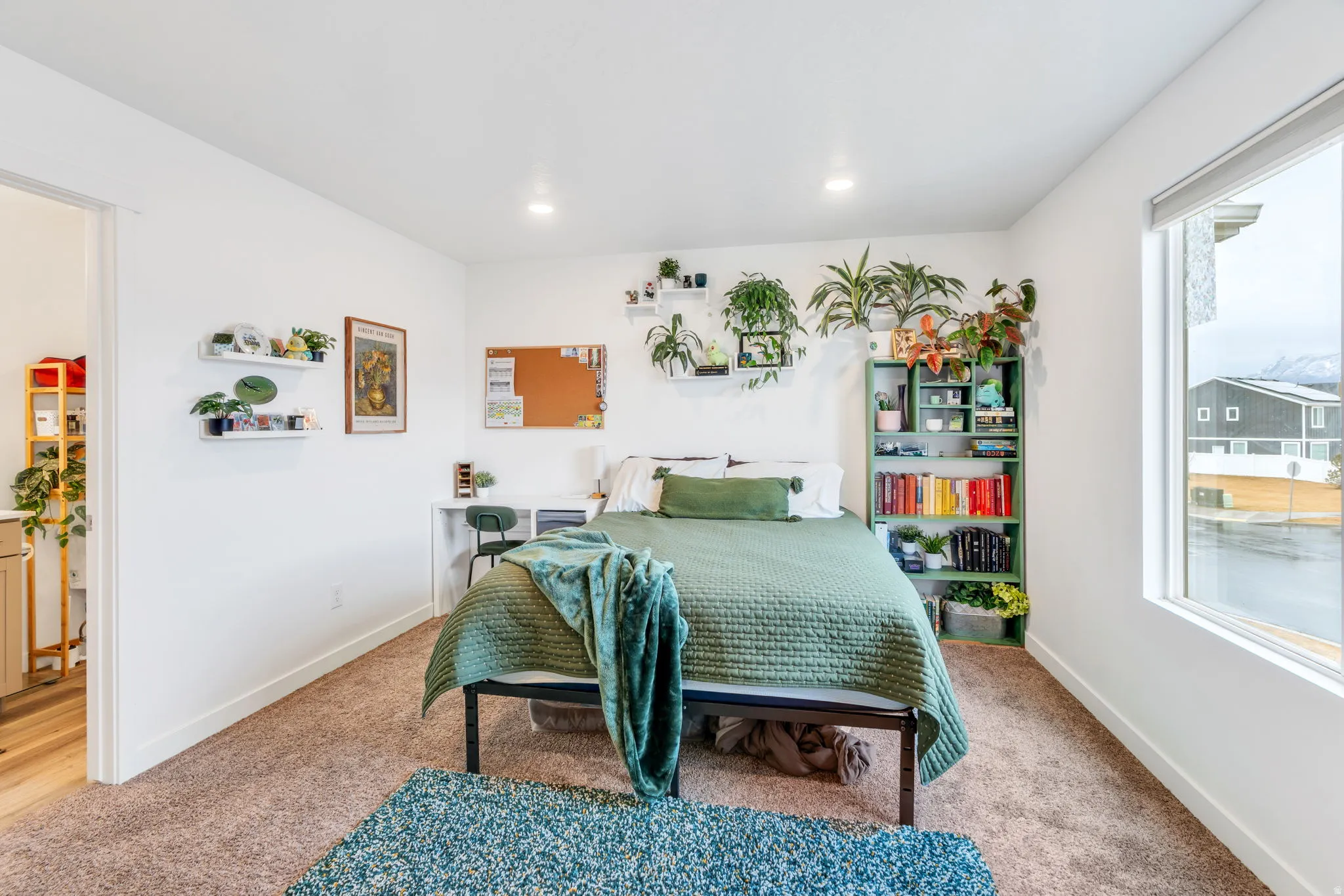 Bedroom featuring recessed lighting and light colored carpet