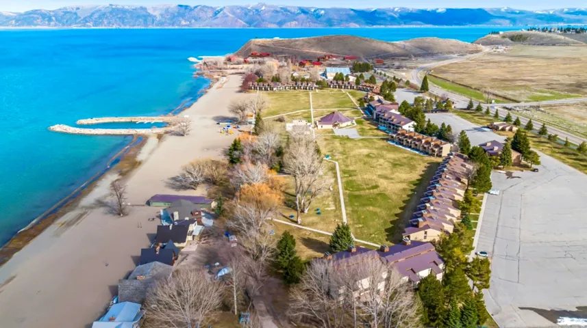 Aerial view of a water and mountain view
