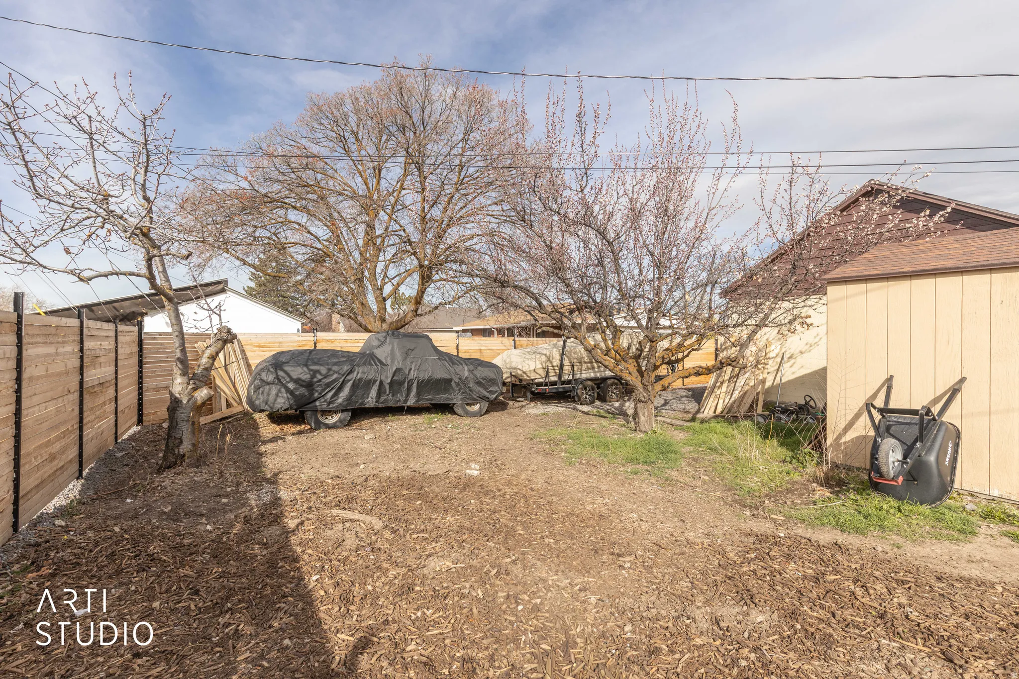 View of fenced backyard