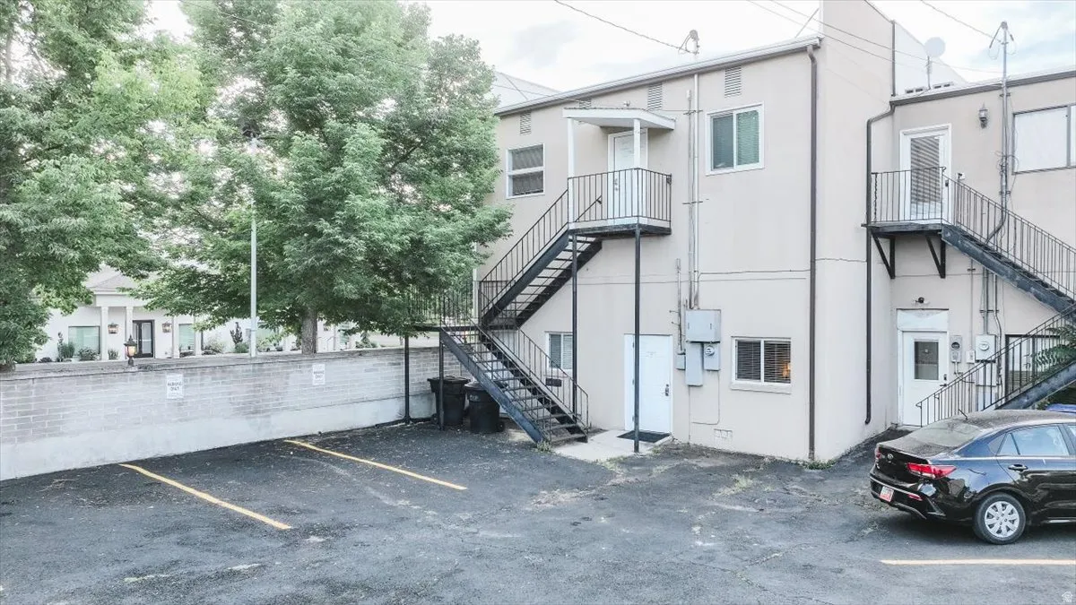 Uncovered parking lot featuring stairs