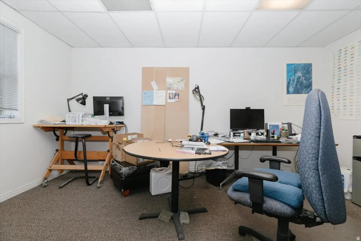 Office area with a drop ceiling