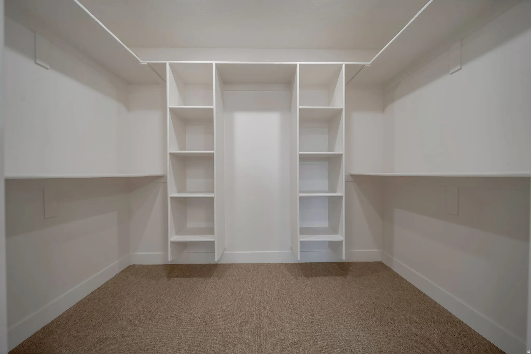Walk in closet featuring light carpet