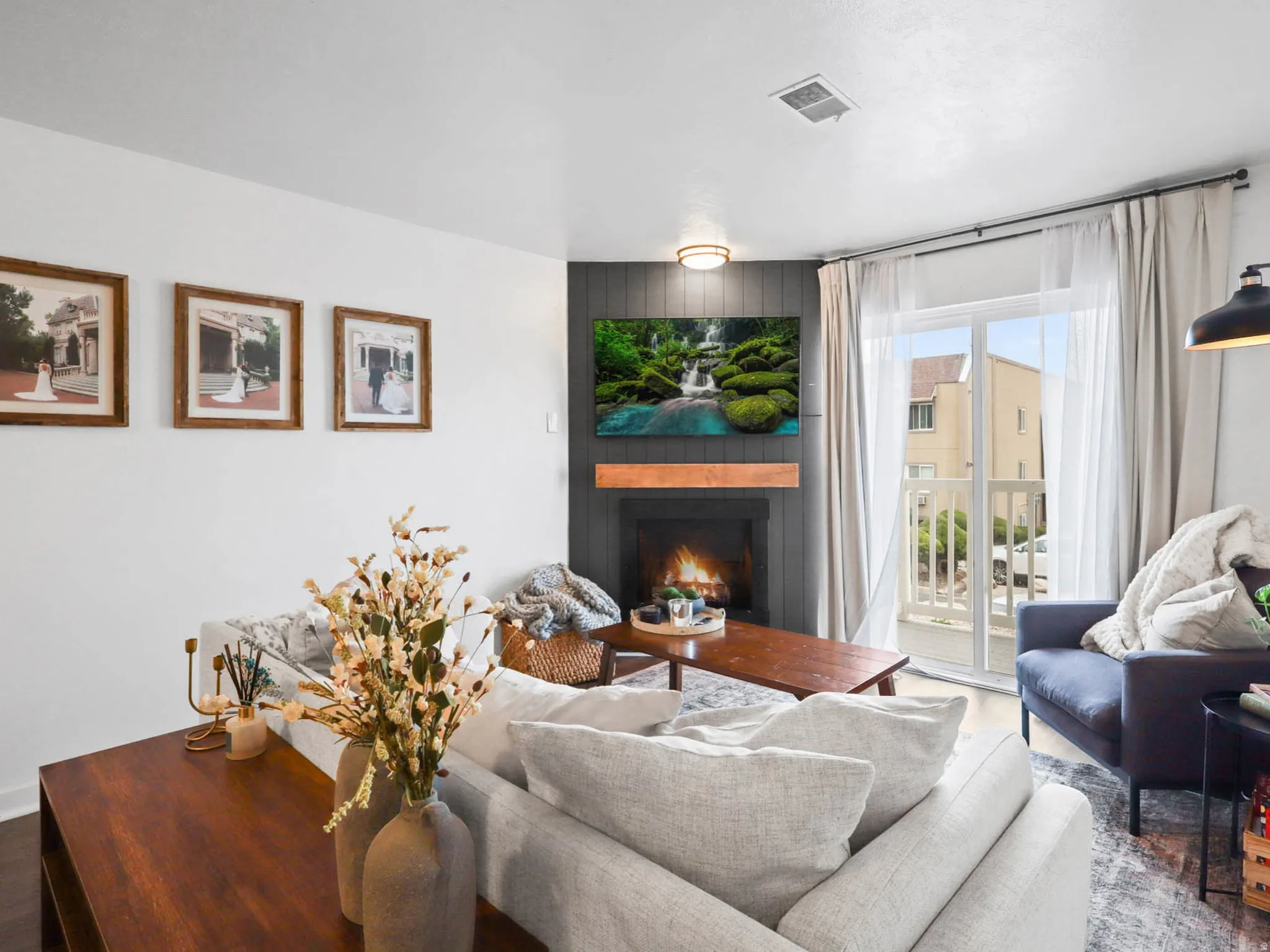 Living area featuring a fireplace